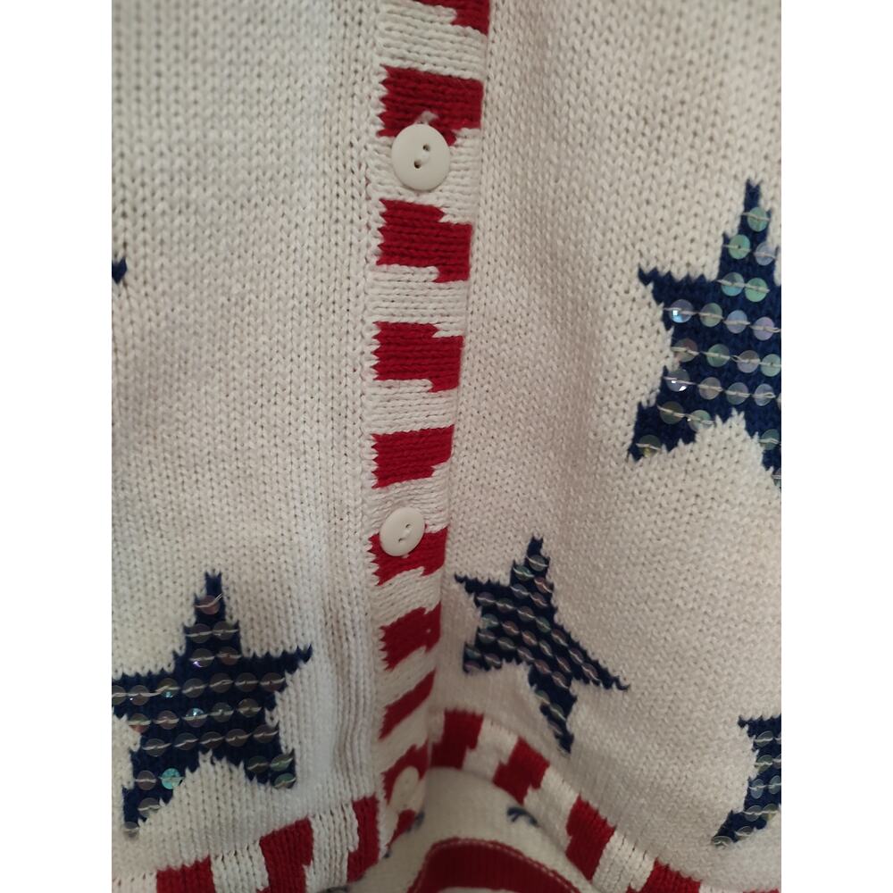 Quacker Factory White Blue Red Short Sleeve Patriotic Button Front Sweater 2X - Picture 10 of 11